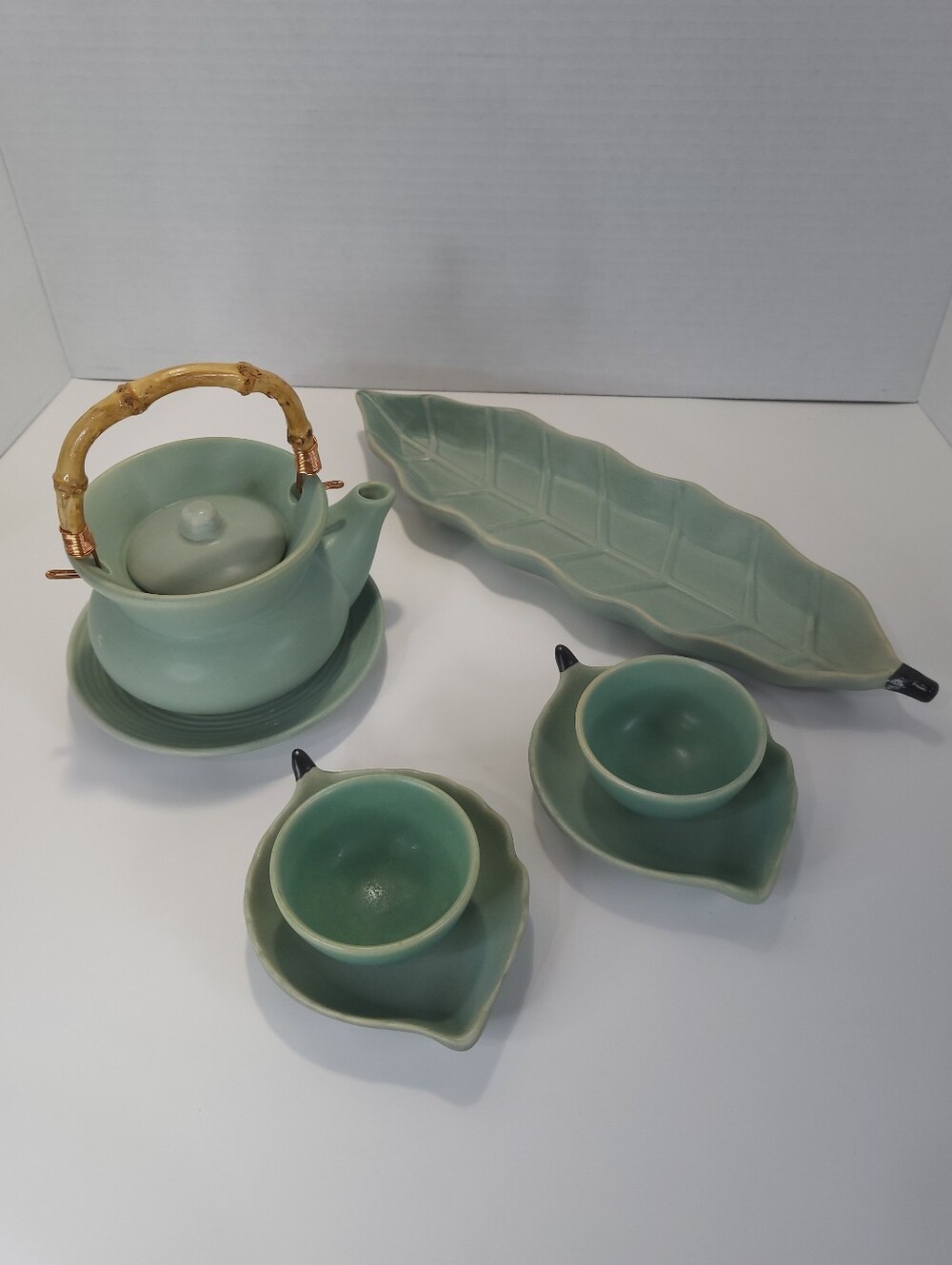 Vintage Chino Celadon Matte Green Tea Set Complete Tea For Two